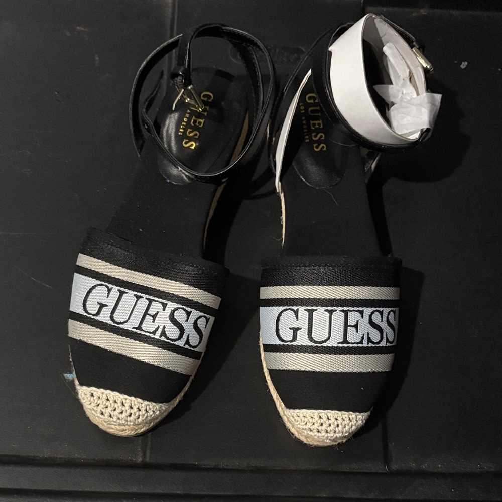 GUESS Black and White Espadrille Flats